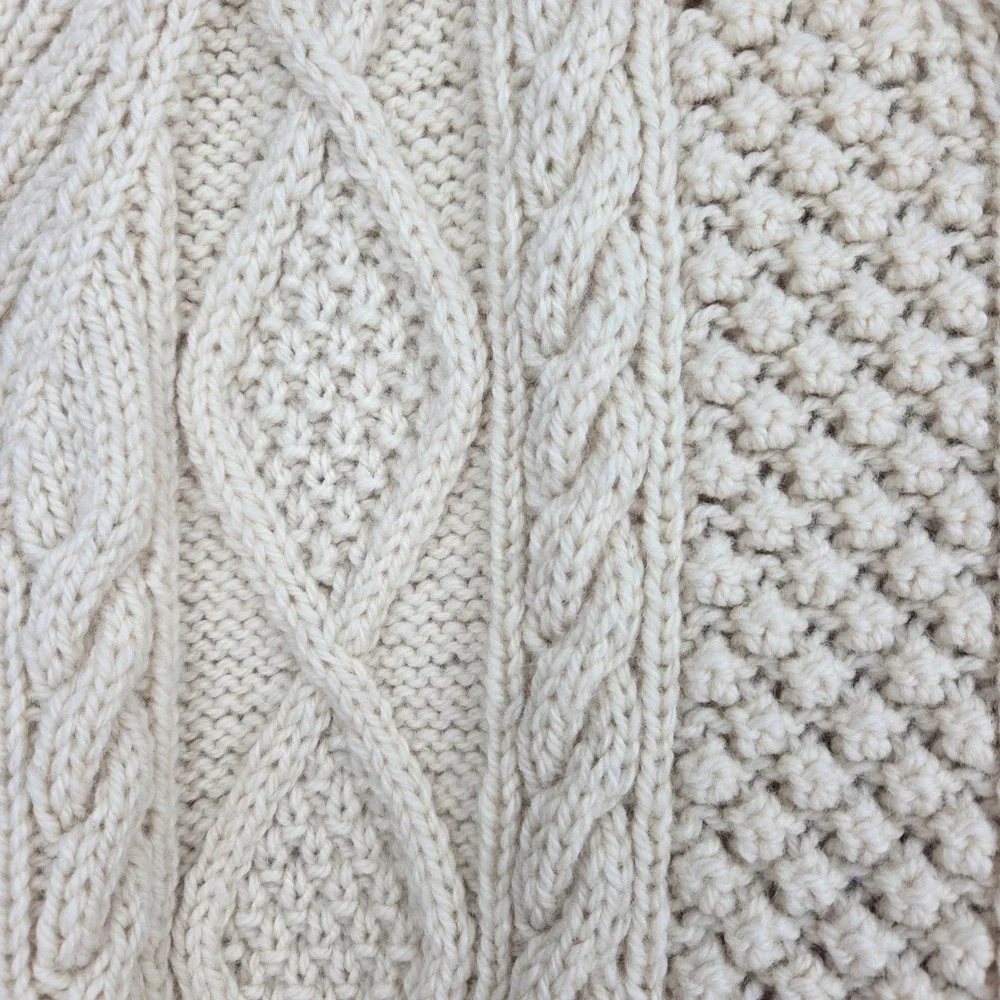Vintage Womens M-L 100% Wool Irish Aran Sweater Cardigan Hat Combo‎ Cable Knit